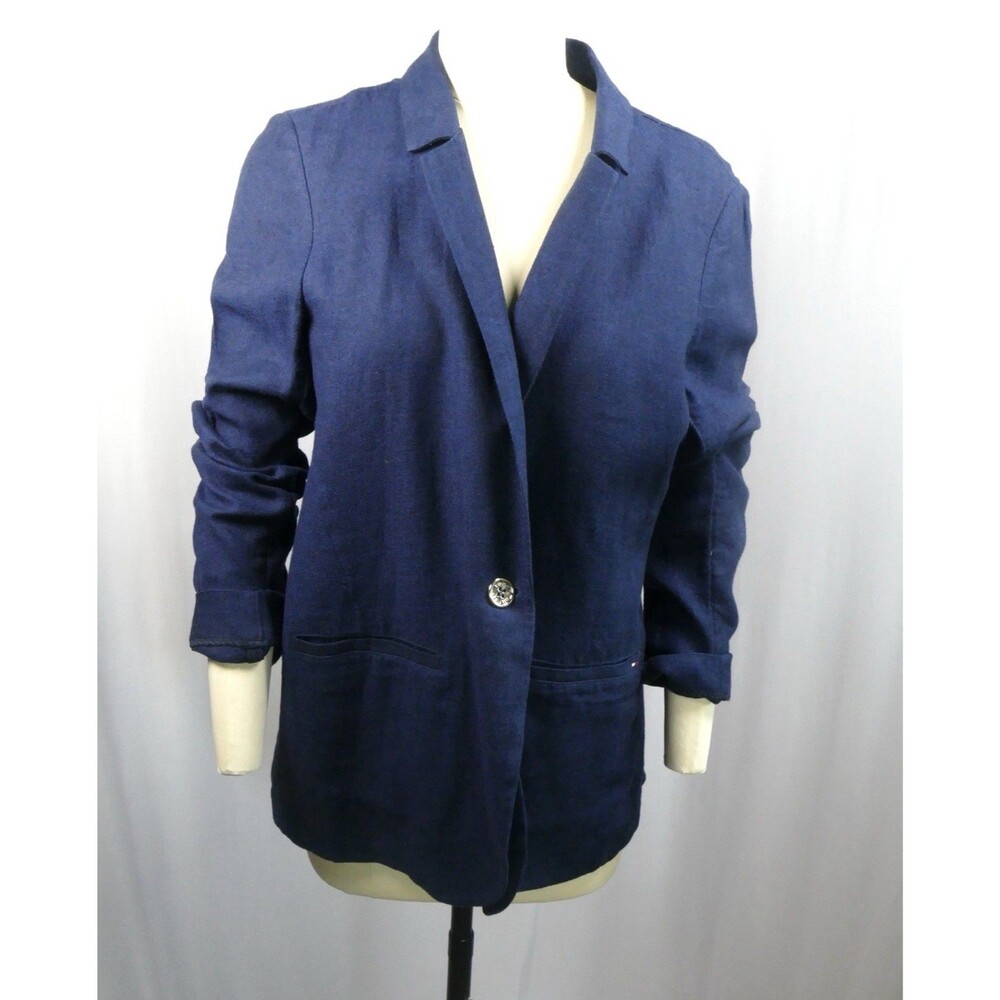 Tommy Hilfiger Navy Linen Cotton Blend Blazer Women’s Jacket Tagged